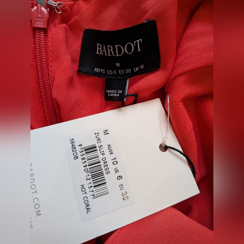 NWT Bardot Zuri Slip Hot Coral Red Maxi Gown Dress | Medium - Picture 7 of 7